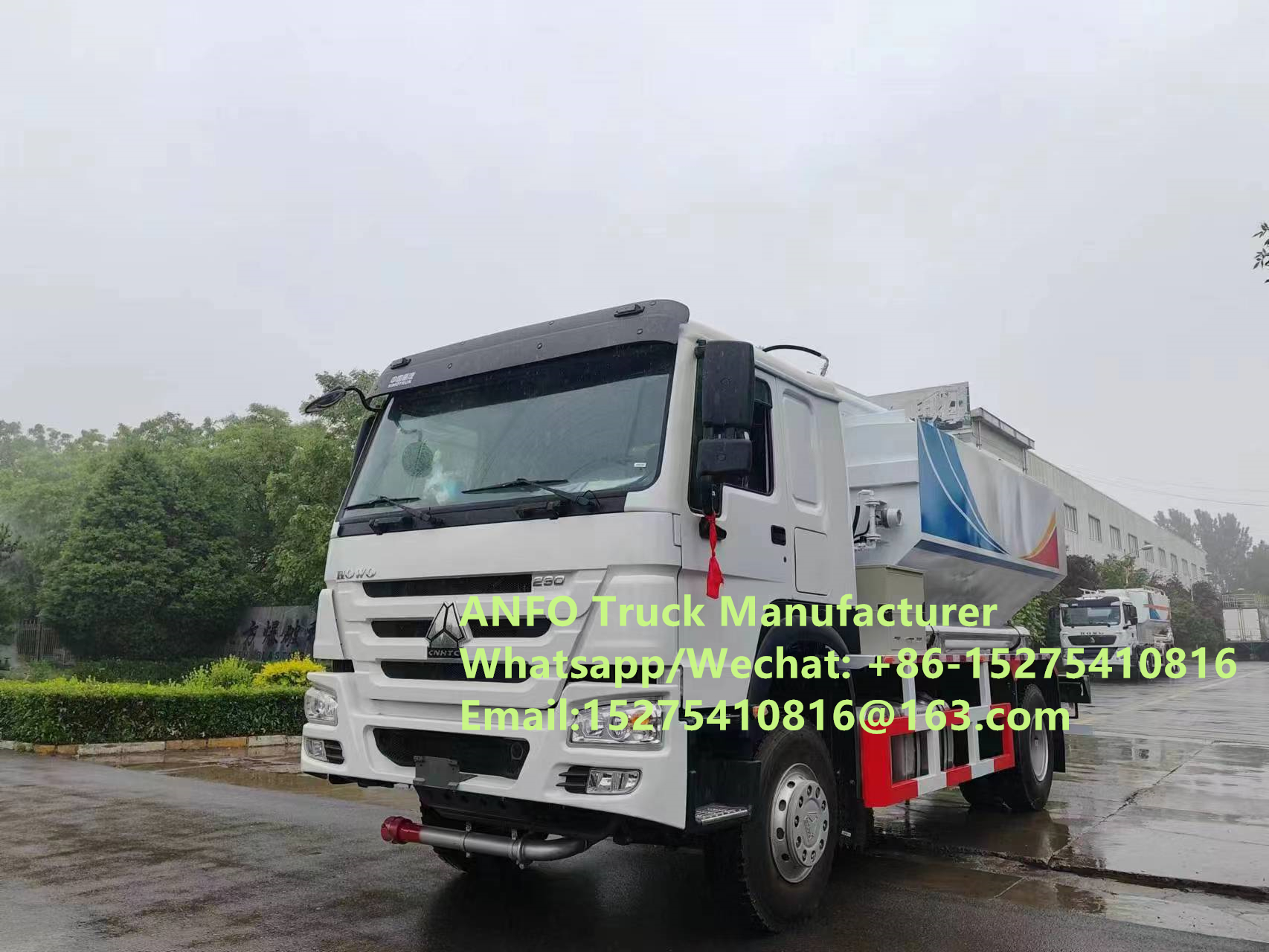 HOWO 10/15/20/30T ماشین برای مخلوط کردن و بارگذاری مواد منفجره آمونیوم دانه دار ANFO، خدمات کار انفجاری،کارگاه موبایل تولید مواد منفجره MEMU MMU